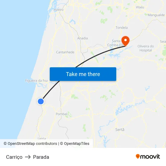 Carriço to Parada map