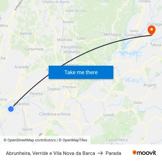 Abrunheira, Verride e Vila Nova da Barca to Parada map
