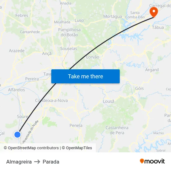 Almagreira to Parada map