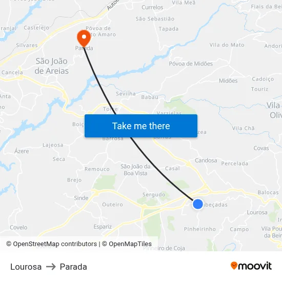 Lourosa to Parada map