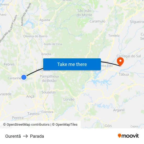 Ourentã to Parada map