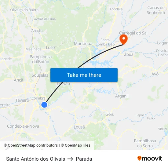 Santo António dos Olivais to Parada map