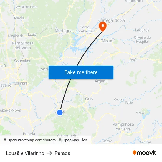 Lousã e Vilarinho to Parada map