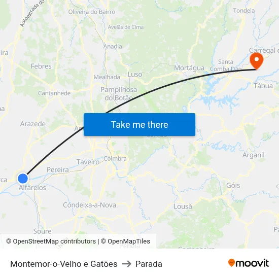 Montemor-o-Velho e Gatões to Parada map