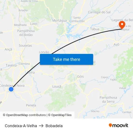 Condeixa-A-Velha to Bobadela map