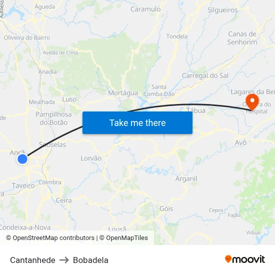 Cantanhede to Bobadela map