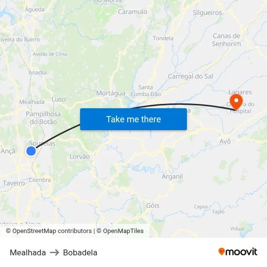 Mealhada to Bobadela map