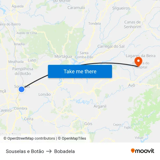 Souselas e Botão to Bobadela map