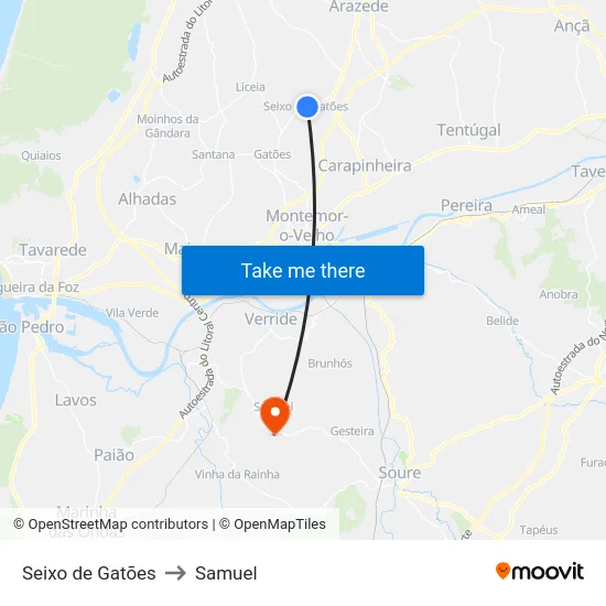 Seixo de Gatões to Samuel map