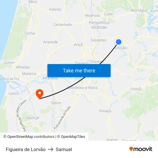 Figueira de Lorvão to Samuel map