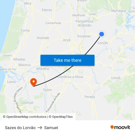 Sazes do Lorvão to Samuel map