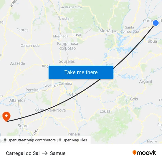 Carregal do Sal to Samuel map