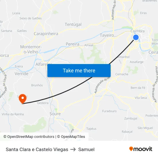 Santa Clara e Castelo Viegas to Samuel map