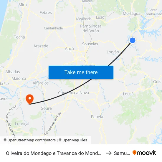 Oliveira do Mondego e Travanca do Mondego to Samuel map