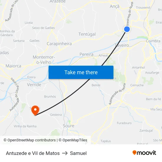 Antuzede e Vil de Matos to Samuel map