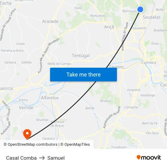 Casal Comba to Samuel map
