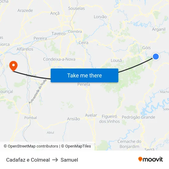 Cadafaz e Colmeal to Samuel map