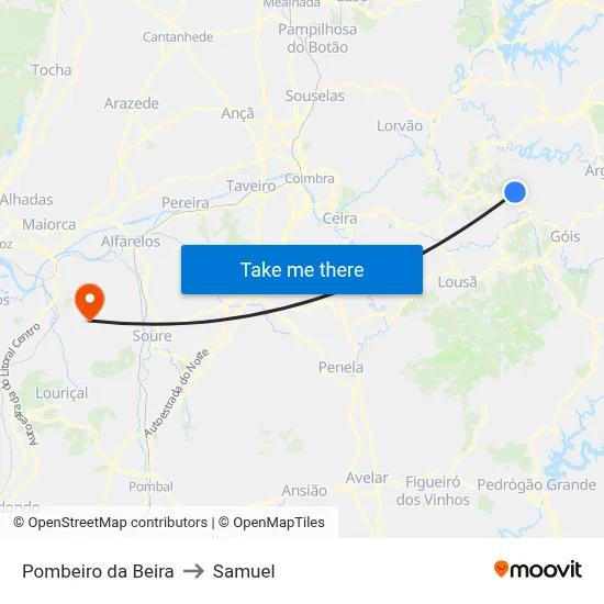 Pombeiro da Beira to Samuel map