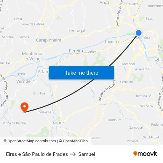 Eiras e São Paulo de Frades to Samuel map