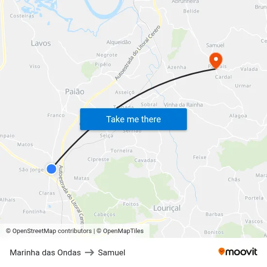 Marinha das Ondas to Samuel map
