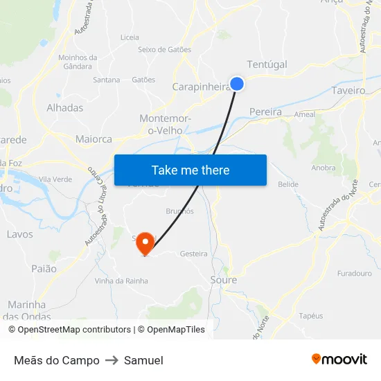 Meãs do Campo to Samuel map