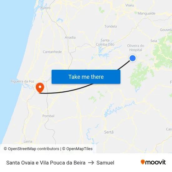 Santa Ovaia e Vila Pouca da Beira to Samuel map