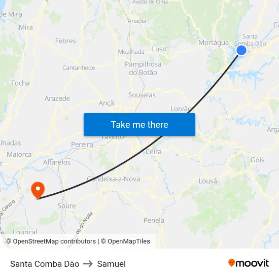 Santa Comba Dão to Samuel map