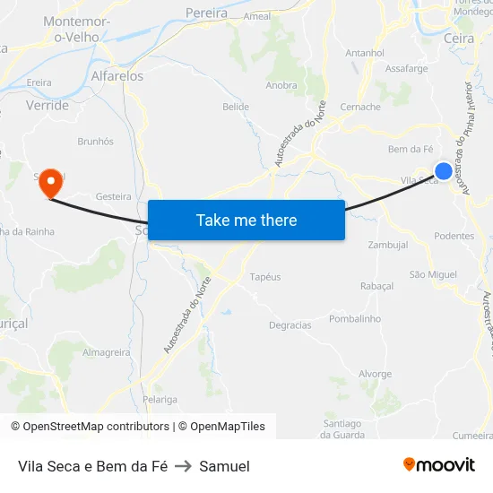Vila Seca e Bem da Fé to Samuel map