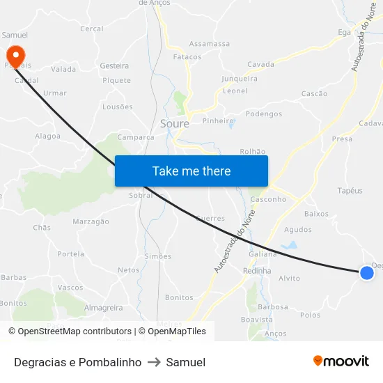 Degracias e Pombalinho to Samuel map