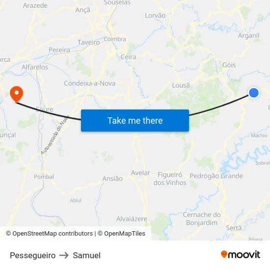 Pessegueiro to Samuel map
