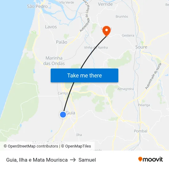 Guia, Ilha e Mata Mourisca to Samuel map