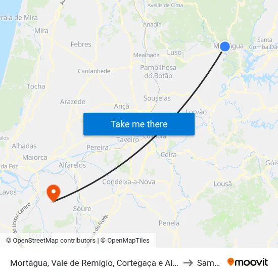 Mortágua, Vale de Remígio, Cortegaça e Almaça to Samuel map