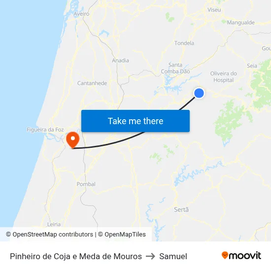 Pinheiro de Coja e Meda de Mouros to Samuel map