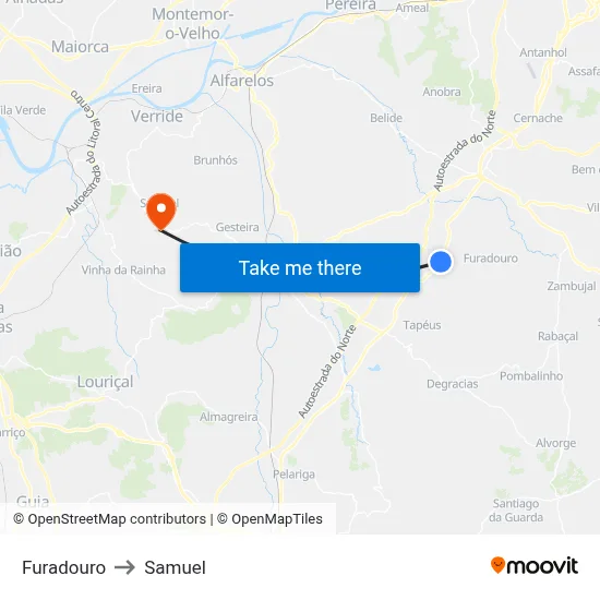 Furadouro to Samuel map