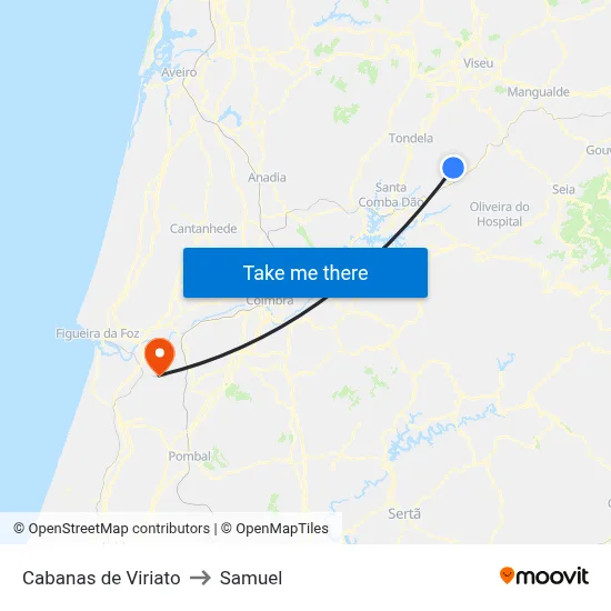 Cabanas de Viriato to Samuel map