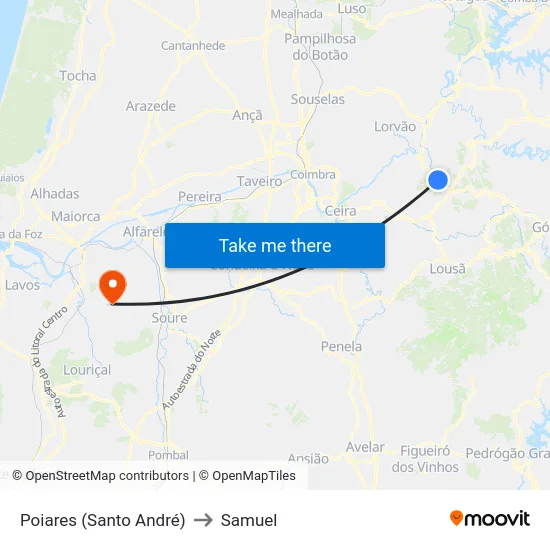 Poiares (Santo André) to Samuel map