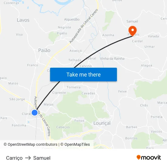Carriço to Samuel map