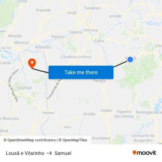 Lousã e Vilarinho to Samuel map