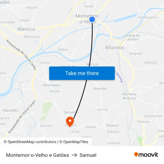Montemor-o-Velho e Gatões to Samuel map
