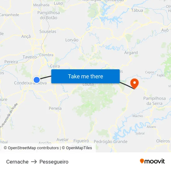 Cernache to Pessegueiro map