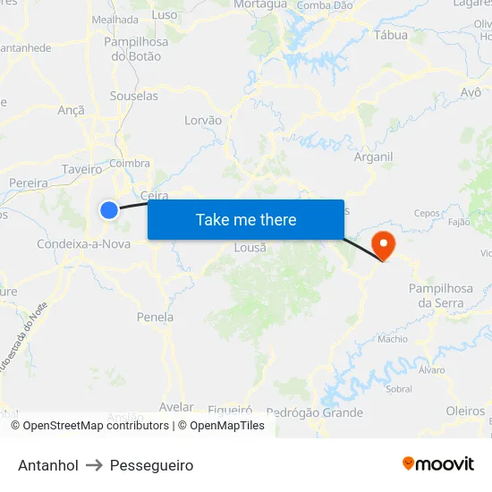 Antanhol to Pessegueiro map