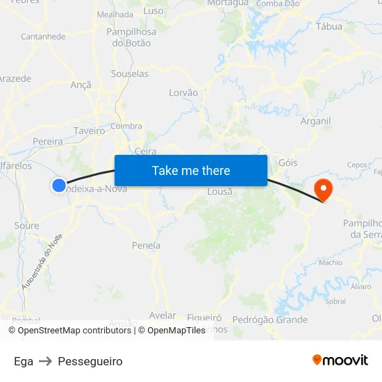 Ega to Pessegueiro map