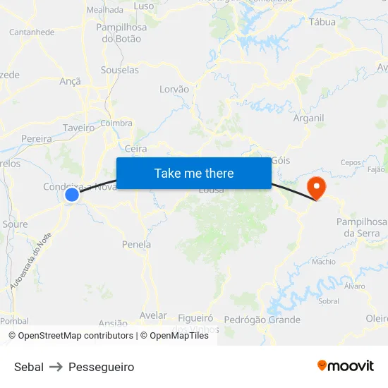 Sebal to Pessegueiro map