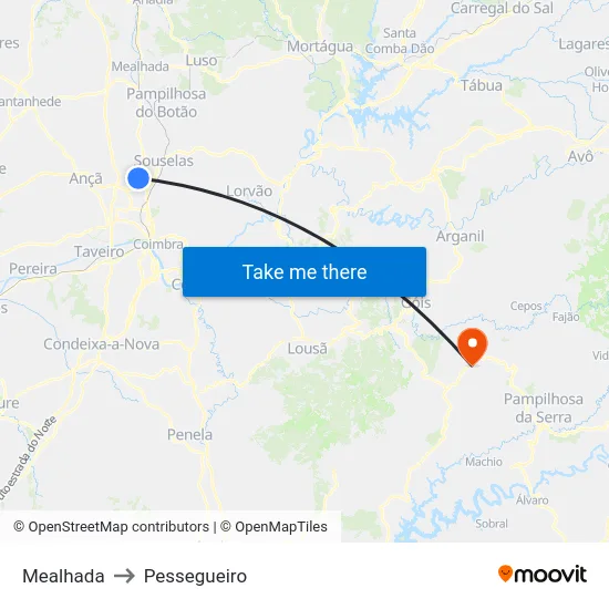 Mealhada to Pessegueiro map