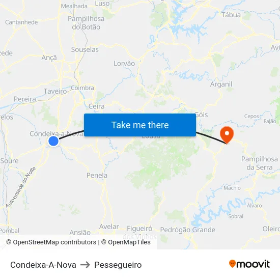 Condeixa-A-Nova to Pessegueiro map