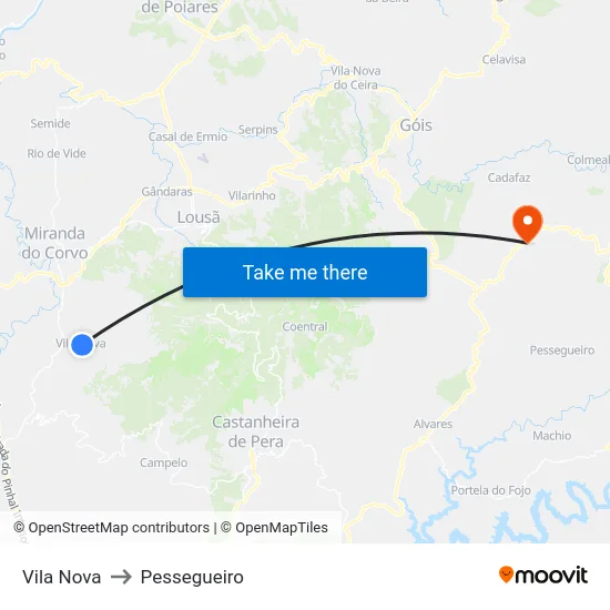 Vila Nova to Pessegueiro map