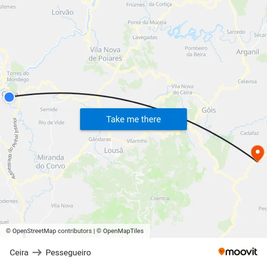 Ceira to Pessegueiro map