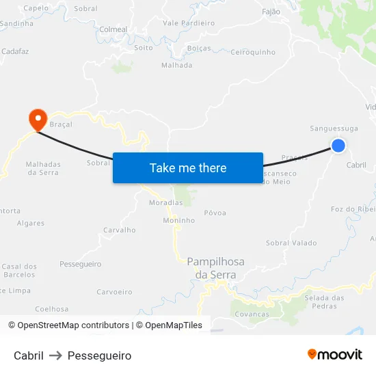 Cabril to Pessegueiro map