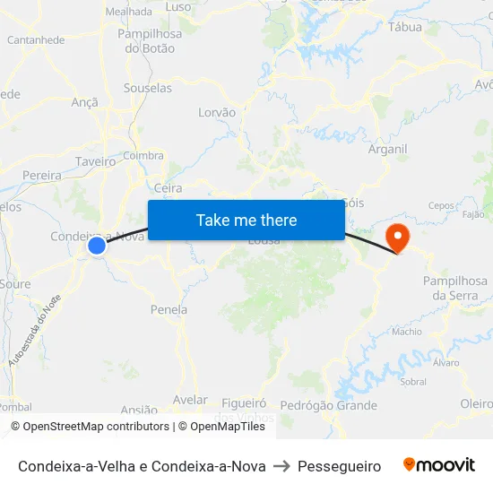 Condeixa-a-Velha e Condeixa-a-Nova to Pessegueiro map