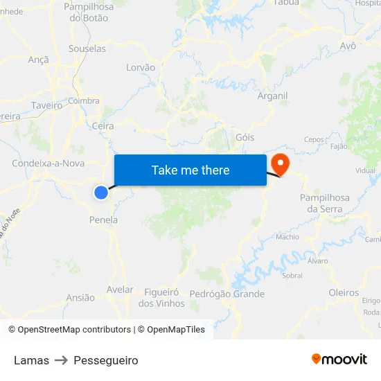 Lamas to Pessegueiro map